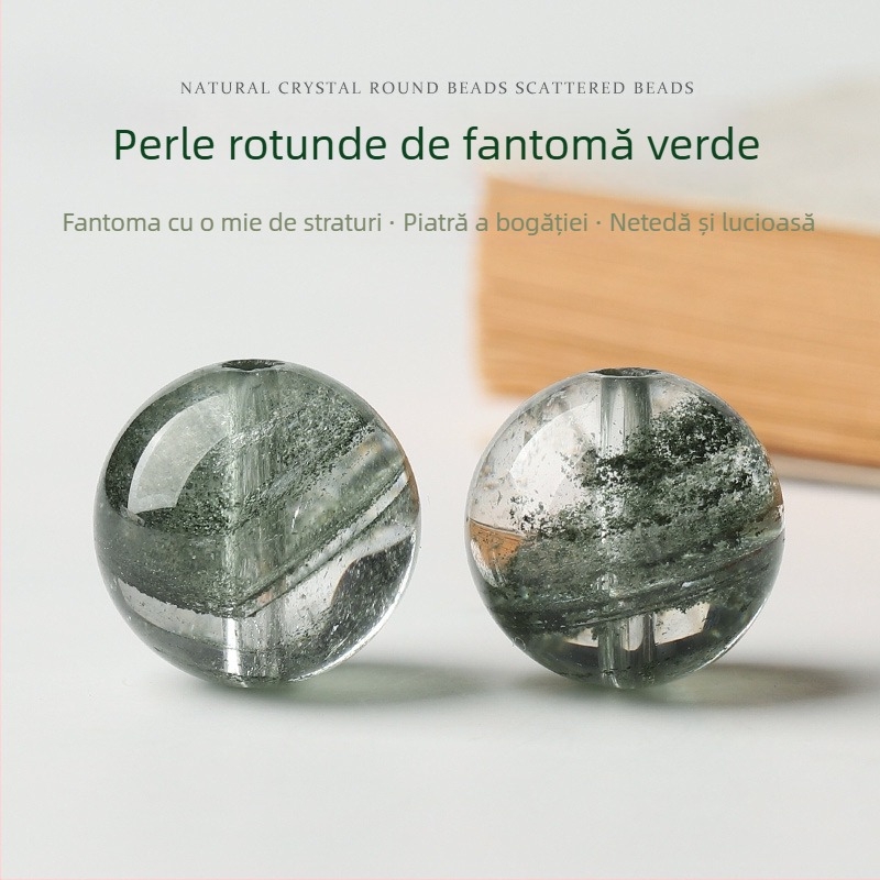 Mărgele de cristale verzi, tip fantomă – set de mărgele rotunde de 10 mm pentru brățară DIY, cu model stelat în mai multe straturi