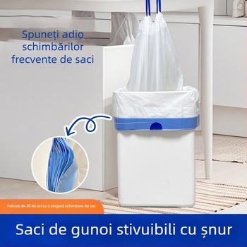 Pungi de gunoi cu șnur, groase, capacitate mare, pentru cămine, cu schimbare automată a sacului