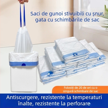 Pungi de gunoi cu șnur, groase, capacitate mare, pentru cămine, cu schimbare automată a sacului