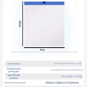 Pungi de gunoi cu șnur, groase, capacitate mare, pentru cămine, cu schimbare automată a sacului