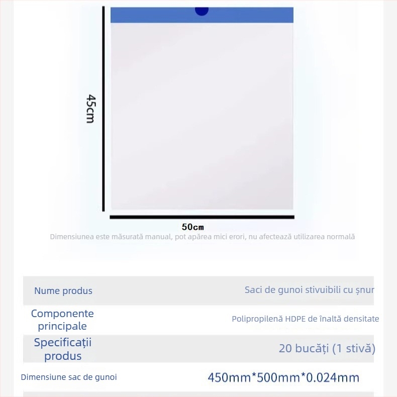 Pungi de gunoi cu șnur, groase, capacitate mare, pentru cămine, cu schimbare automată a sacului