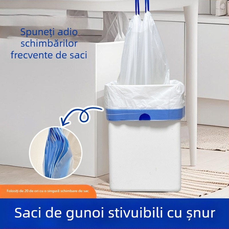 Pungi de gunoi cu șnur, groase, capacitate mare, pentru cămine, cu schimbare automată a sacului