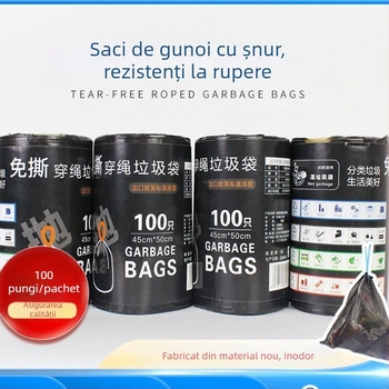Saci de gunoi negri, extra-groși, cu șnur, pentru uz casnic — bucătărie și baie