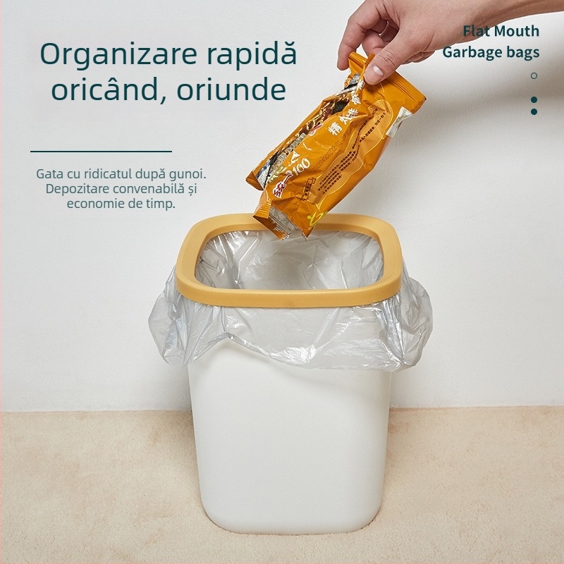 Saci de gunoi din plastic, de unica folosință, groși, cu gură plată și perforații pentru rupere, pentru bucătărie, casă, baie și birou