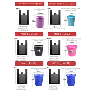 Sac de gunoi pentru bucătărie, de unică folosință, îngroșat, cu mâner, din plastic, negru