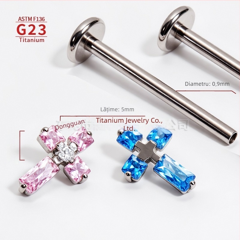 F136 aliaj de titan, cruce multicolor cu filet interior – nasture pentru ureche