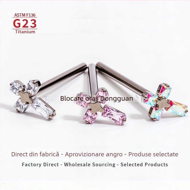 F136 aliaj de titan, cruce multicolor cu filet interior – nasture pentru ureche