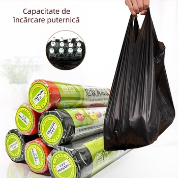 Pungi negre groase de gunoi, pentru uz casnic, bucătărie, stil vestă, dimensiuni mari, medii și mici, din plastic
