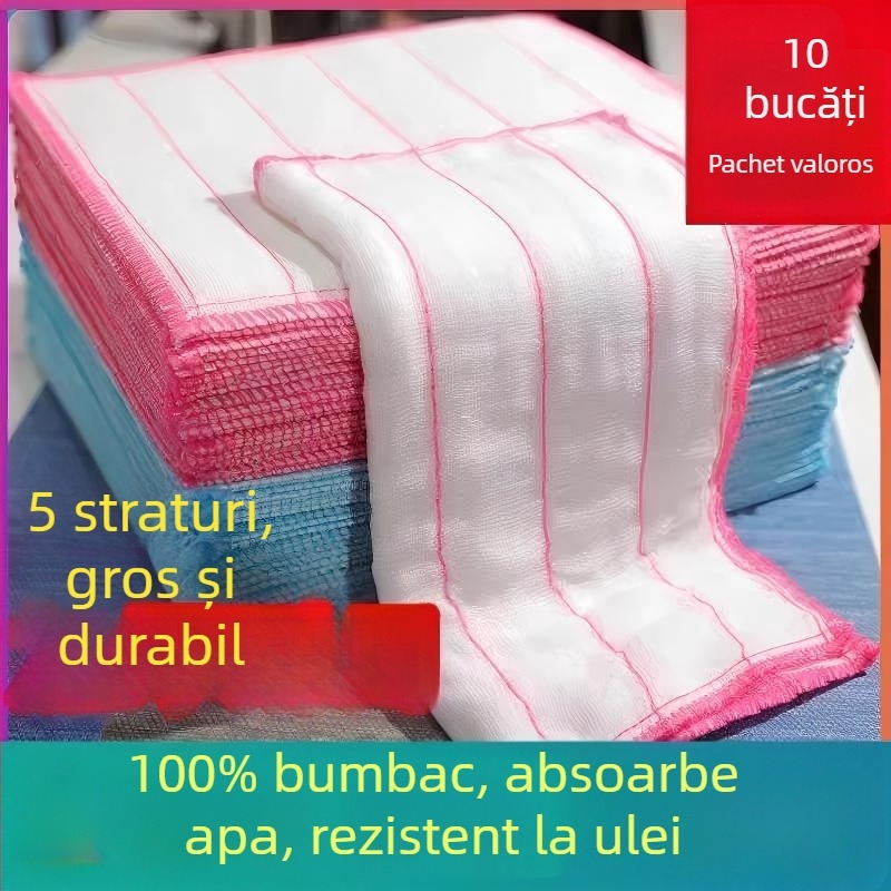 Set de 10 cârpe din tifon de bumbac, absorbante, groase, fără scame, pentru spălat vase