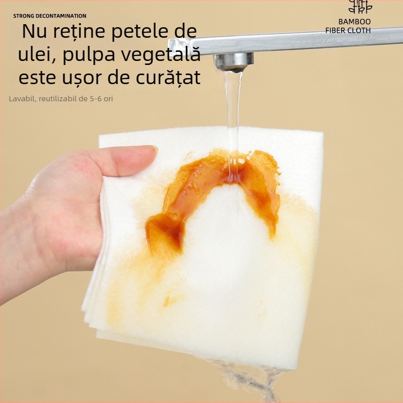 Lavetă de bucătărie de unică folosință, extra-largă și groasă, pentru vase, utilizare uscată și udă, fibre de bambus