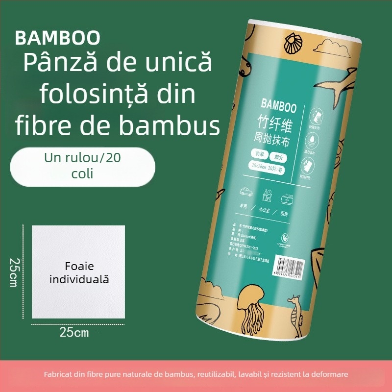 Lavetă de bucătărie de unică folosință, extra-largă și groasă, pentru vase, utilizare uscată și udă, fibre de bambus