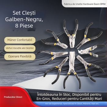 Set de clești mini galben-negru pentru bijuterii, 8 piese, 4,5 inci, unelte DIY multifuncționale