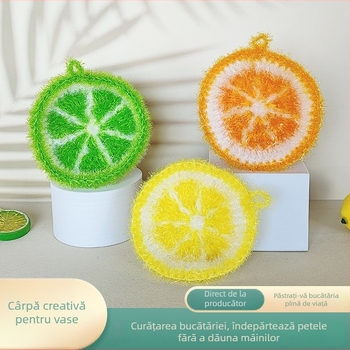 Cârpă de vase cu țesătură acrilică în model lemon, margine croșetată manual, cârpă de curățare rezistentă la ulei