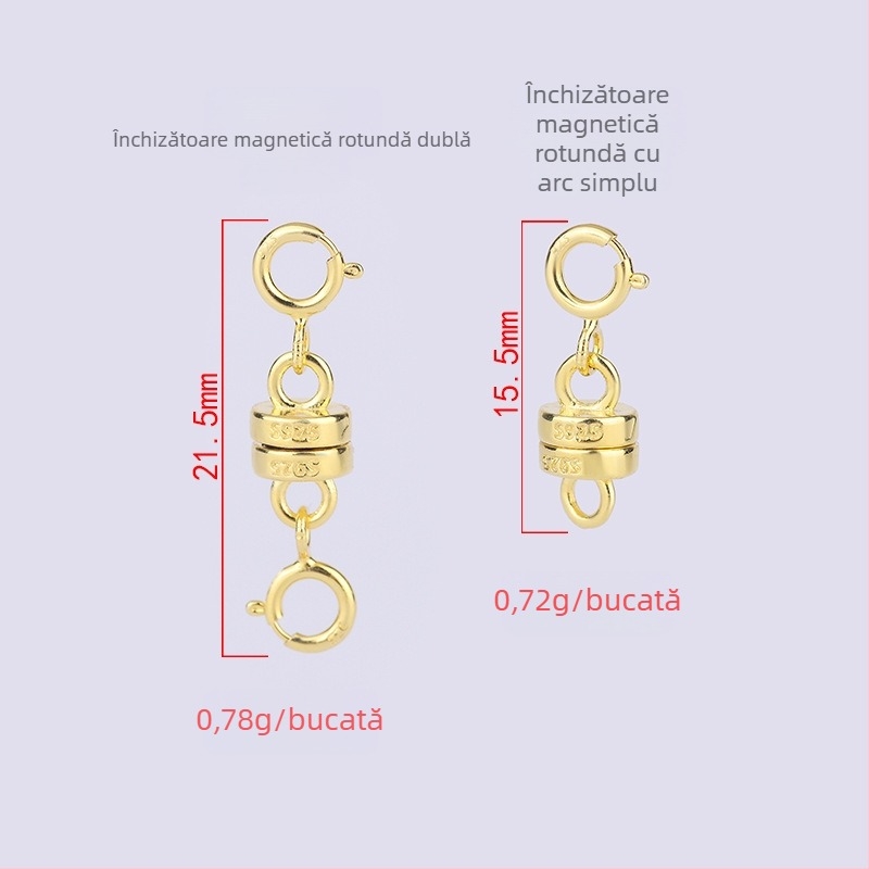 Încuietoare cilindrică magnetică din argint S925 pentru brățară și colier – accesorii bijuterii DIY