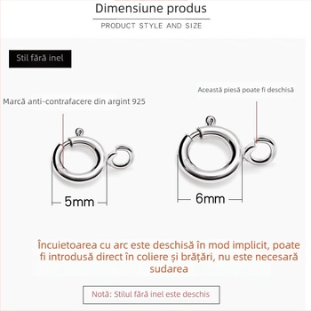 Conector circular din argint S925 pentru brățară și colier, cu închizător arc și prelungire – Accesorii DIY pentru bijuterii realizate manual