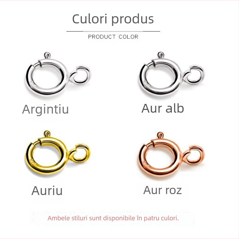 Conector circular din argint S925 pentru brățară și colier, cu închizător arc și prelungire – Accesorii DIY pentru bijuterii realizate manual