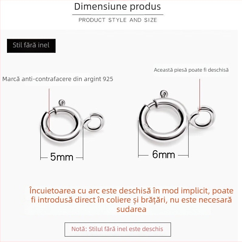 Conector circular din argint S925 pentru brățară și colier, cu închizător arc și prelungire – Accesorii DIY pentru bijuterii realizate manual