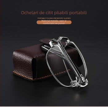Ochelari de lectură pliabili, HD din sticlă, ramă metalică, unisex, antioboseală