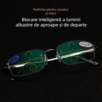Ochelari de lectură pentru bărbați, lentile HD progresive, anti-lumină albastră, pentru prezbiopie