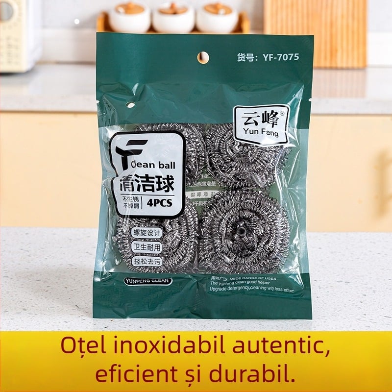 Minge de curățare din oțel inoxidabil, fără scame, sigură pentru mâini, pentru curățenie casnică și spălat vase, nu zgârie oalele.