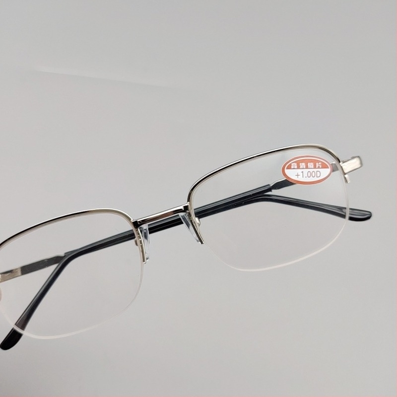 Ochelari de citit cu ramă jumătate, lentile din rășină, ramă metalică, formă ovală, stil minimalist de afaceri
