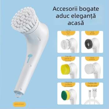 Perie electrică de curățare cu cinci capete, mâner lung, pentru bucătărie și spălat vase, USB reîncărcabil