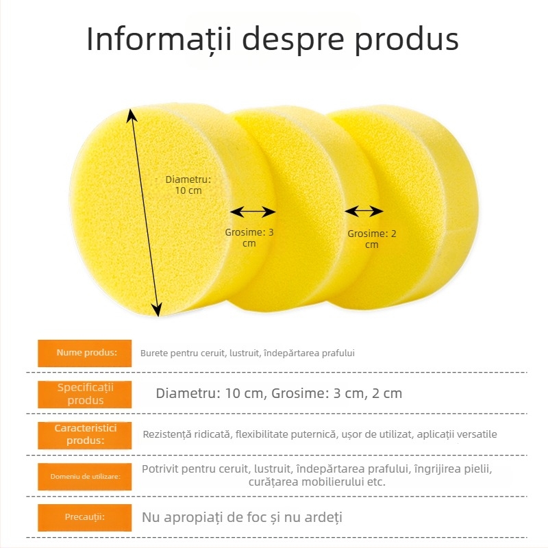 Burete circular de lustruire pentru interiorul mașinii, canapea din piele și pantofi, pastă de curățare pătrată, burete de lustruire compact pentru pantofi