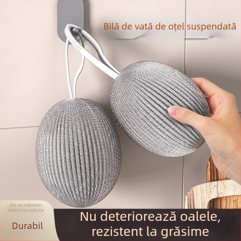 Nouă Bilă din Sârmă de Oțel Inoxidabil cu Șnur de Agățare – Curățare Bucătărie pentru Pahare și Oale