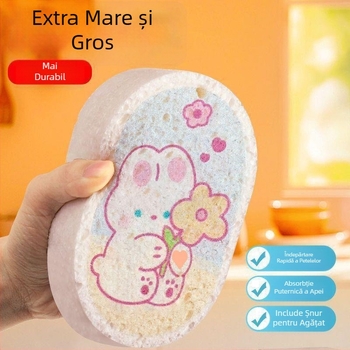 Burete mare din pulpă de lemn pentru vase și oale, neuleios, material absorbant comprimat care se extinde când este ud