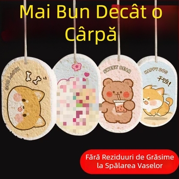 Burete mare din pulpă de lemn pentru vase și oale, neuleios, material absorbant comprimat care se extinde când este ud