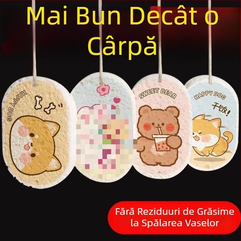Burete mare din pulpă de lemn pentru vase și oale, neuleios, material absorbant comprimat care se extinde când este ud