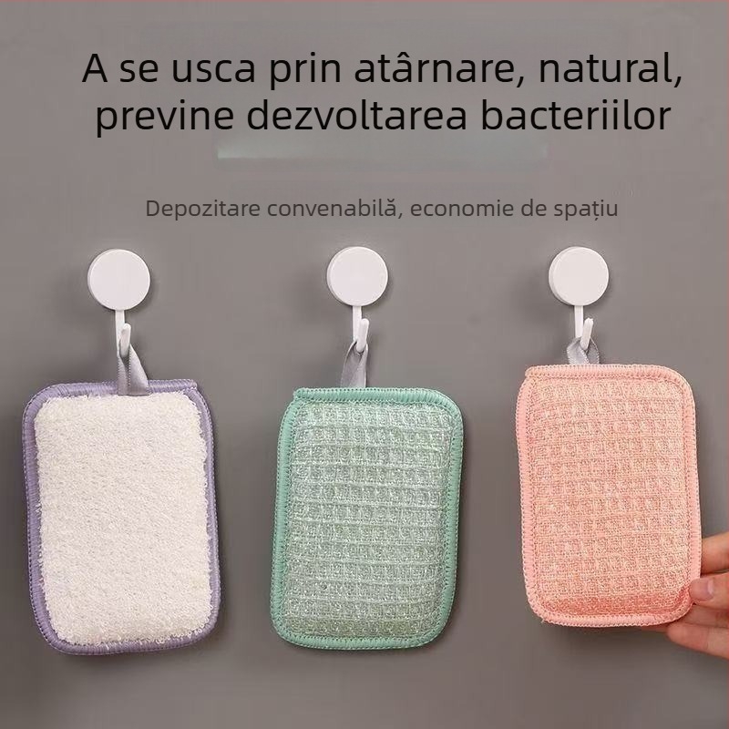 Bloc de curățare pentru bucătărie din fibre de bambus, lavetă dublă pentru vase, burete ultra gros, fără scame, pentru spălarea paharelor