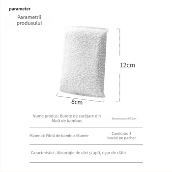 Burete din fibre de bambus, cu două fețe, pentru vase – burete absorbant bucătărie, bloc de curățare îngroșat