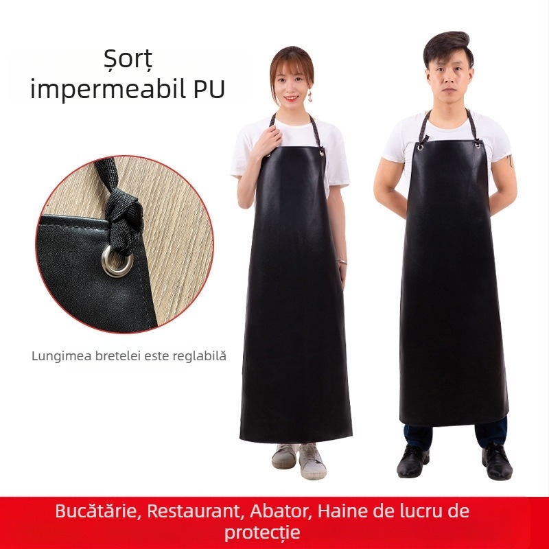 Șorț din piele cu siglă imprimată, impermeabil și rezistent la ulei, echipament de lucru pentru bucătar, șorț industrial lung
