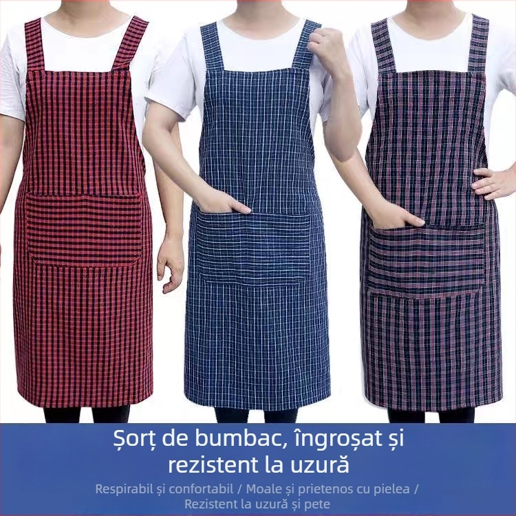Șorț din bumbac pentru uz casnic, pentru bucătărie, respirabil, stil coreean, modă feminină cu bretele în formă de H, rezistent la pete