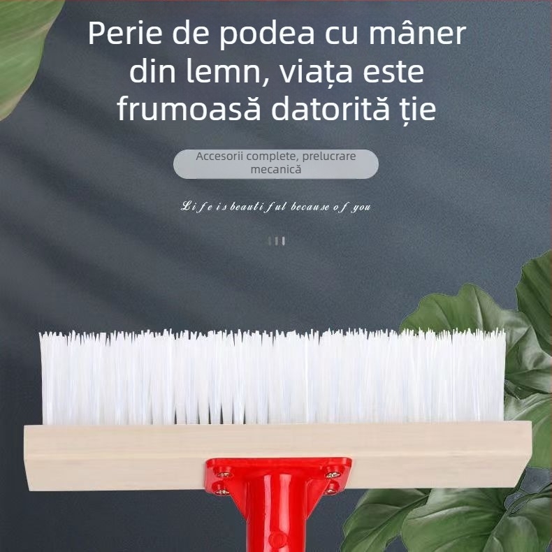 Perie de podea cu mâner lung din lemn, peri rigide, pentru baie, bucătărie, plăci ceramice și suprafețe exterioare