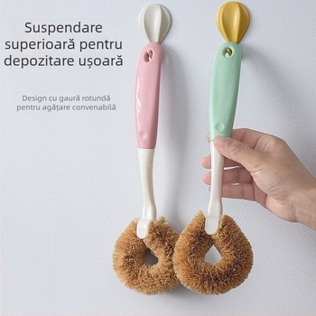 Perie pentru oale din fibre de cocos, mâner lung, pentru vase antiaderente