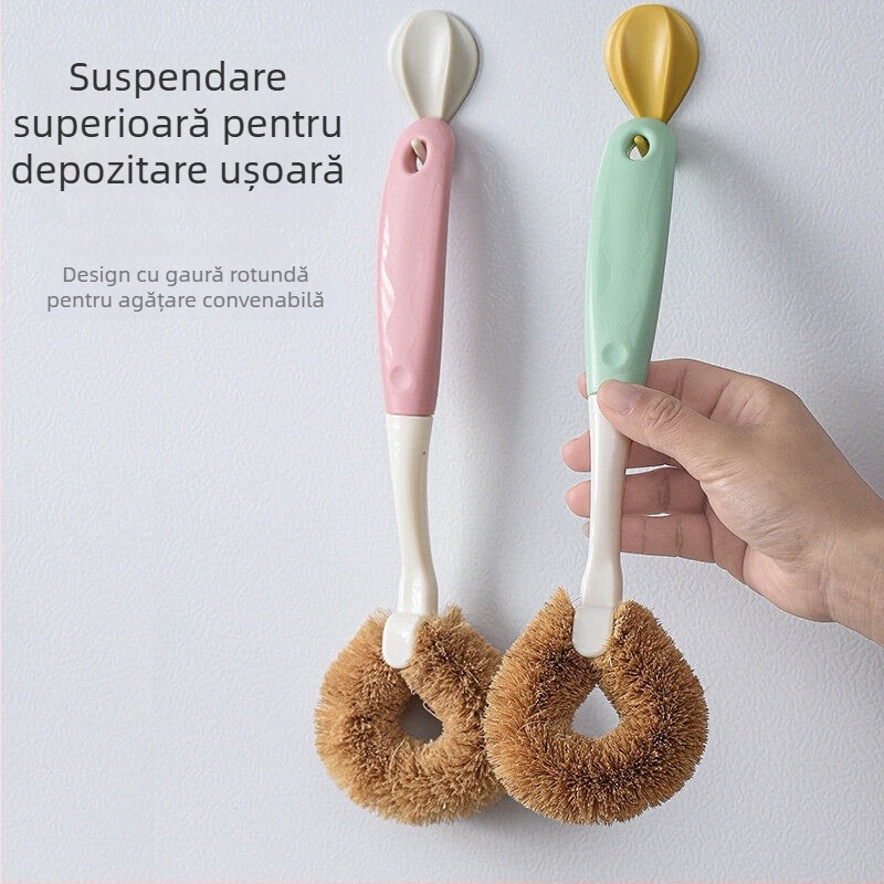 Perie pentru oale din fibre de cocos, mâner lung, pentru vase antiaderente