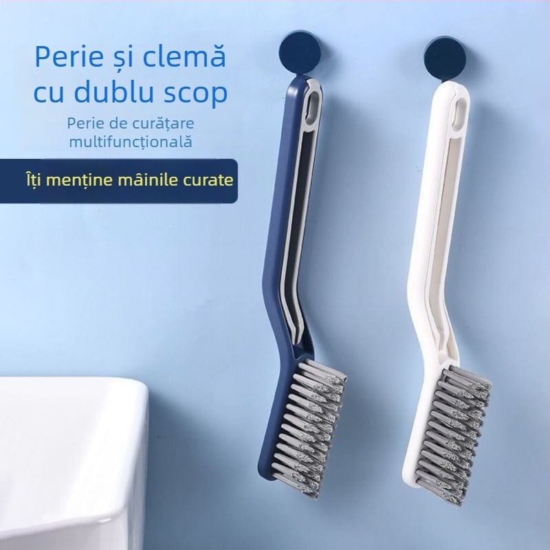 Perie de curățare pentru baie, stil japonez, pentru rosturi – 2 în 1, clips mic pentru păr, pentru ferestre și bucătărie, perie multifuncțională pentru spații înguste