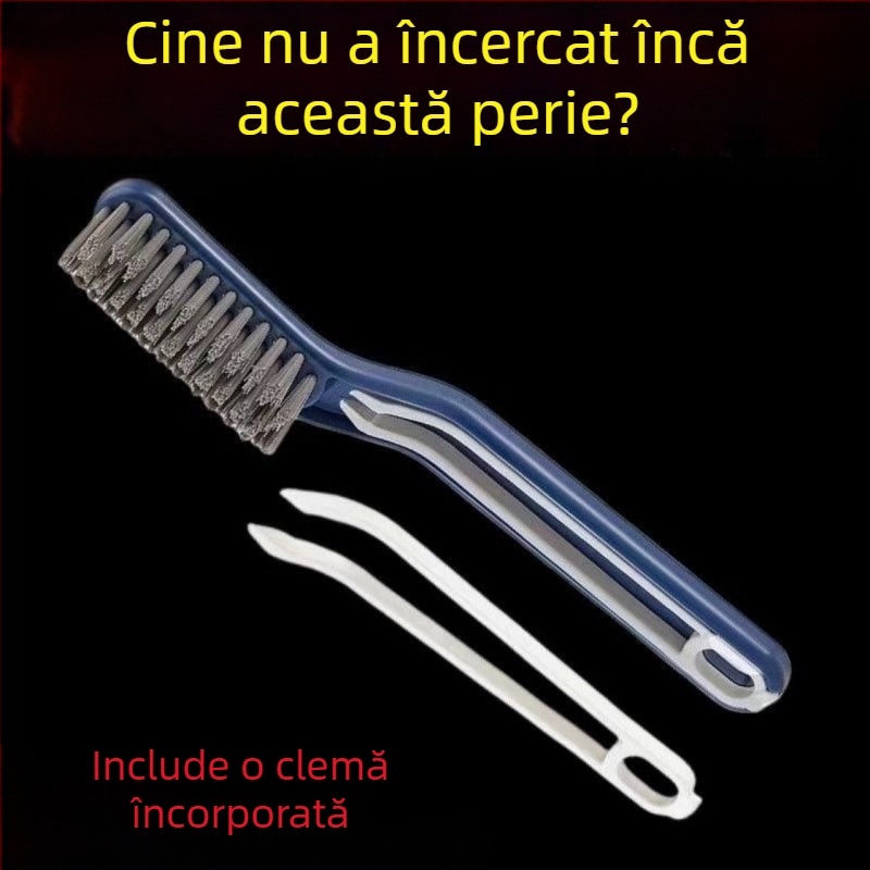 Perie de curățare pentru baie, stil japonez, pentru rosturi – 2 în 1, clips mic pentru păr, pentru ferestre și bucătărie, perie multifuncțională pentru spații înguste