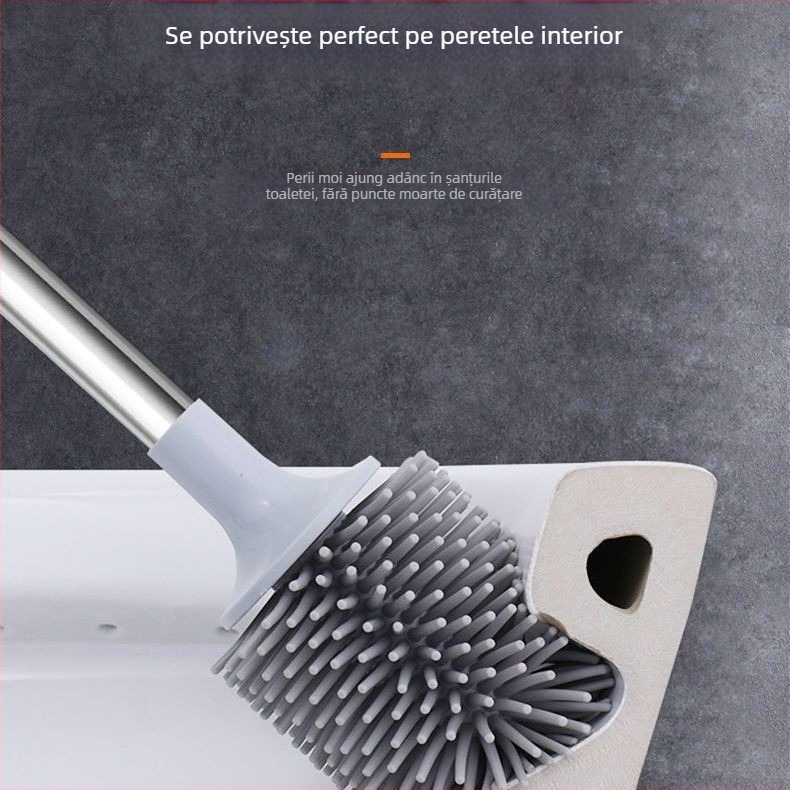 Perie de toaletă cu mâner lung și peri moi pentru curățarea băii, perie cu bilă din cauciuc moale, model Q1