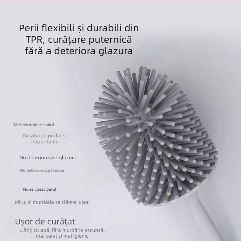 Perie de toaletă cu mâner lung și peri moi pentru curățarea băii, perie cu bilă din cauciuc moale, model Q1