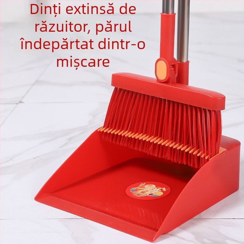 Set mătură și lopată de praf pliabil cu cap rotativ, gros, extra-large, peri moi, nu se agață de păr