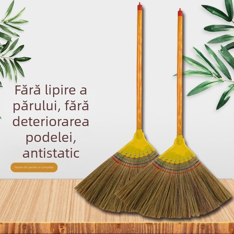 Mătură de uz casnic cu peri moi, din iarba coadă de Phoenix, țesătură din paie, cap cu opt cuie
