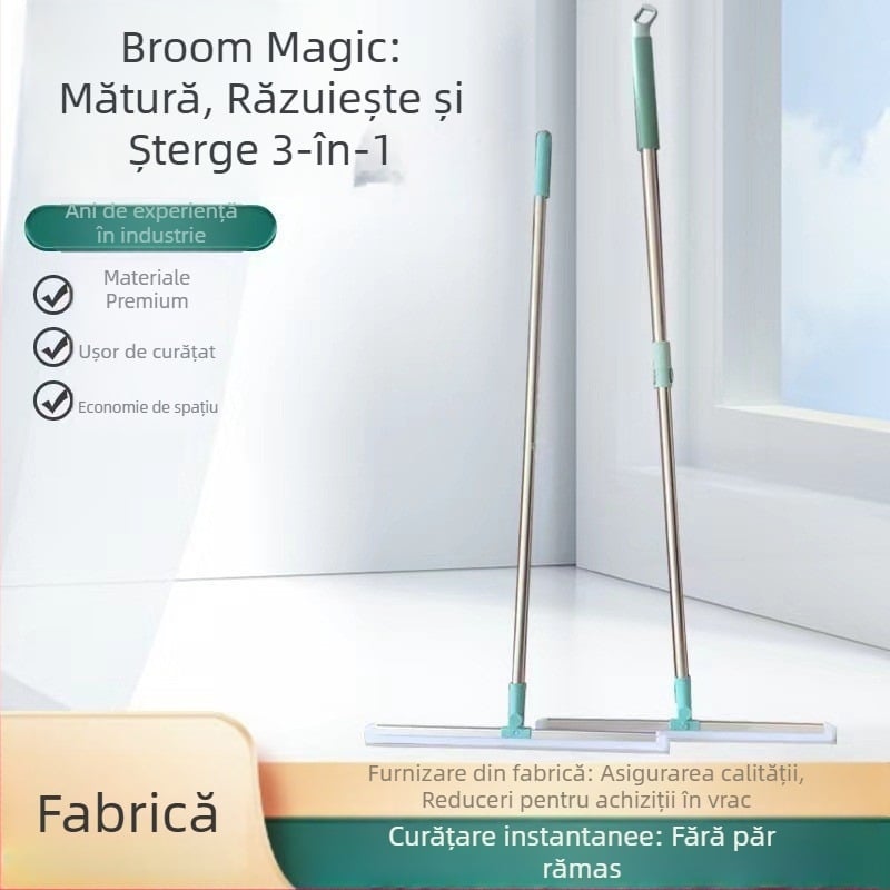 Instrument retractabil de curățare pentru baie, pentru suprafețe din sticlă și faianță, mop cu perie-ștergător magic pentru curățare uscată și umedă (35–50 cm)