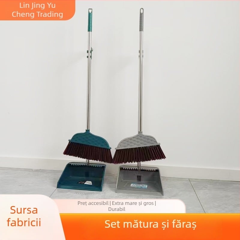 Set de mătură și făraș pentru gospodărie, premium, mâner lung, părul nu se agață, fără a te apleca