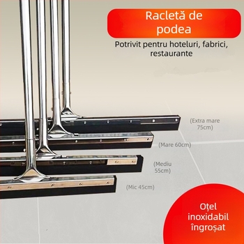 Ștergător de podea mare cu oțel inoxidabil și silicon, mop pentru baie și hotel, cu posibilitatea de agățare
