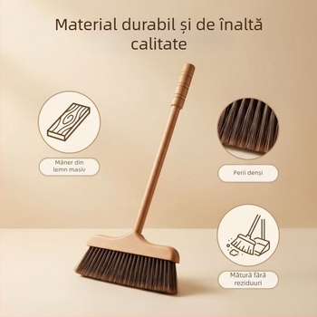 Set de mătură și lădiță de praf din lemn pentru uz casnic, instrument de curățare fără agățarea părului, peri moi, culoare păr de cal