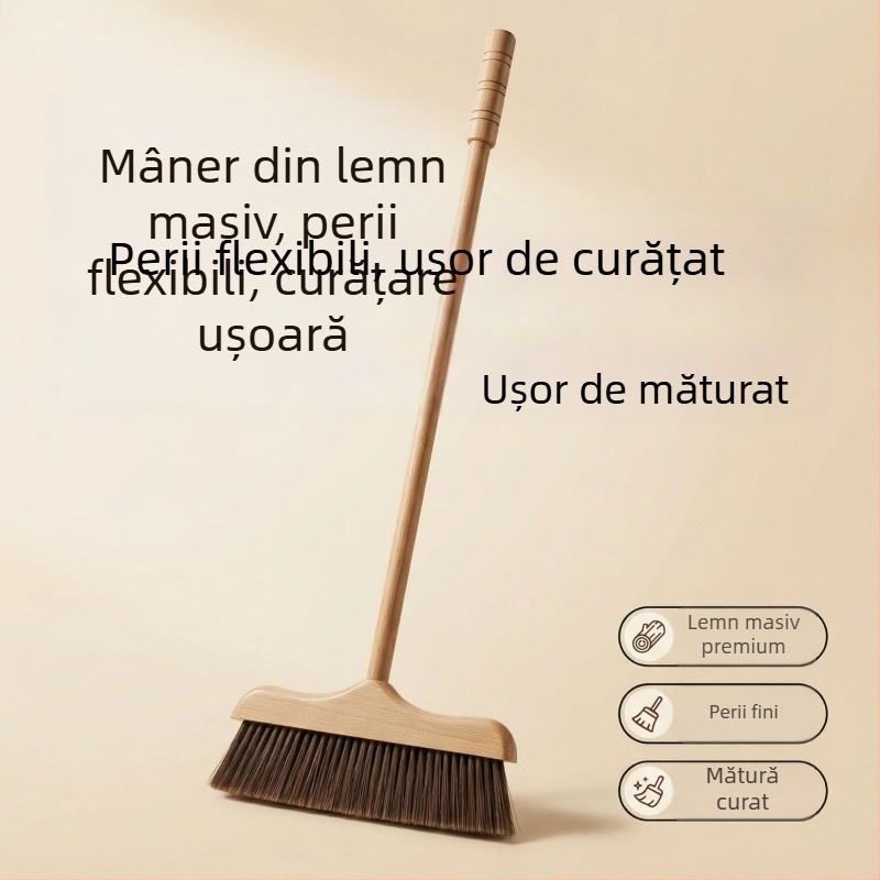 Set de mătură și lădiță de praf din lemn pentru uz casnic, instrument de curățare fără agățarea părului, peri moi, culoare păr de cal