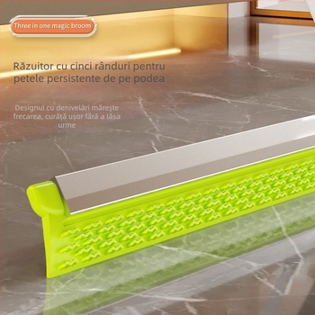 Racletă de podea din silicon cu mătură și tijă groasă – Unealtă de curățare multifuncțională